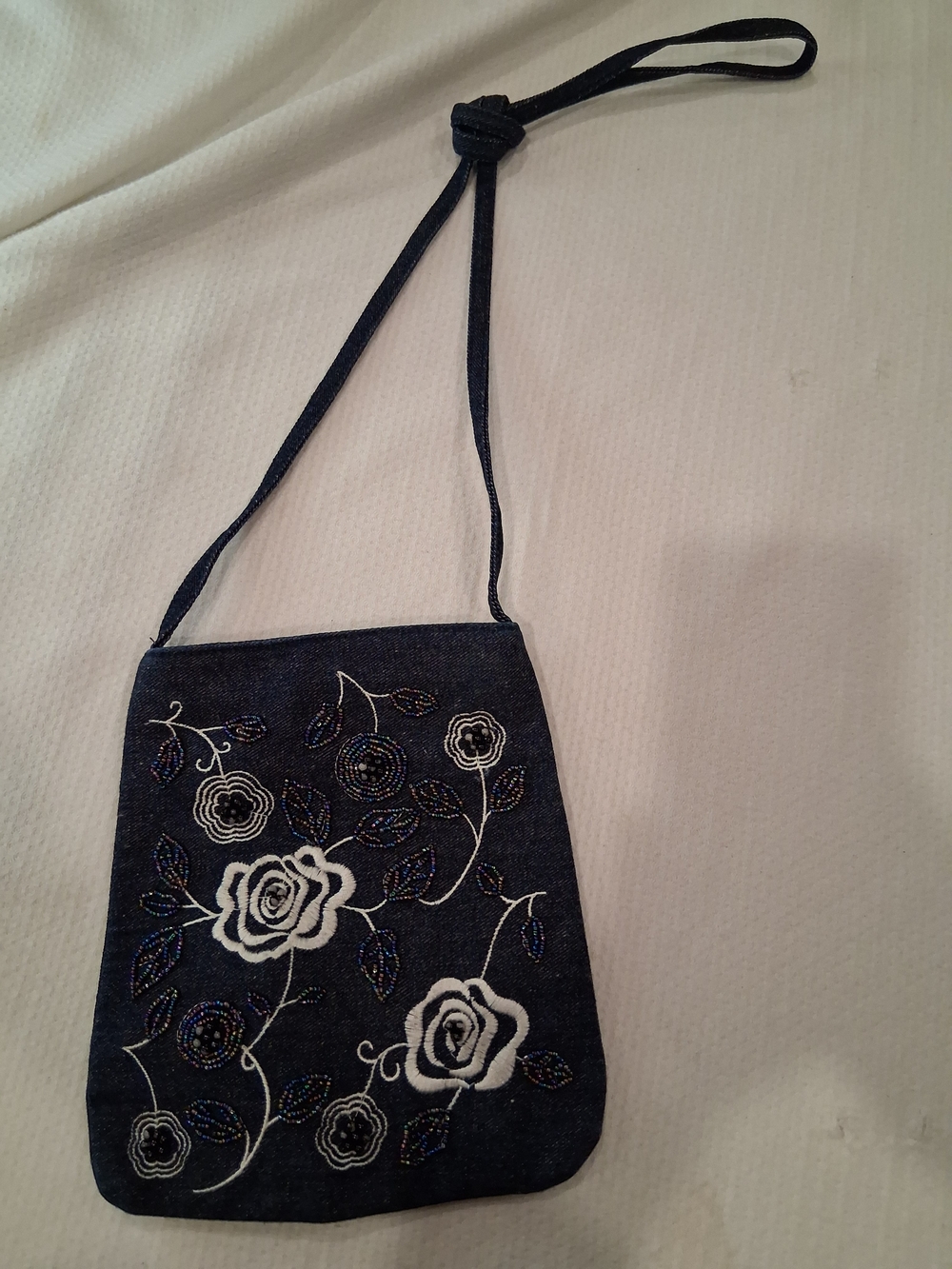 Dark Blue Floral Embroidered Crossbody Bag